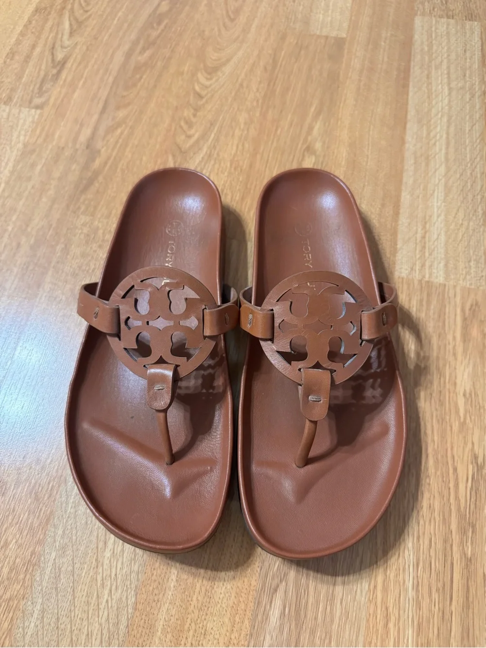 Tory Burch Miller Cloud Sandals Calf Leather Miele Tan Size 8.5